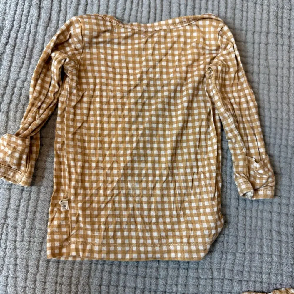 Forever French Bamboo Baby Outfit Set 3-6 Months Boy Footie Pants Gingham Check